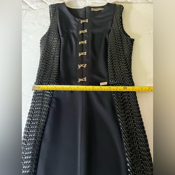 Euroka black pencil dress gold metal hook & eye front braided leather accent US4 - Picture 14 of 16